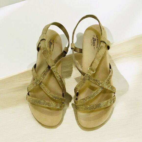 G.H.Bass Simone Tan Gold Sequined Strappy Sandals Size 9 - Picture 6 of 6
